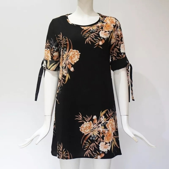 Floral  black/brown womans dress US size XL 3/4 sleeve all seasons Like new gift - Picture 1 of 5